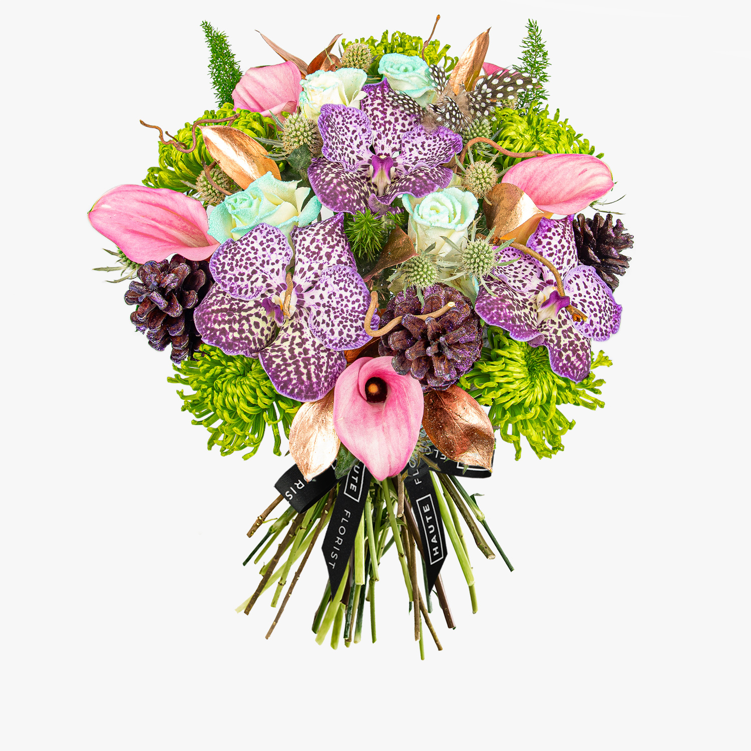 Haute Florist Pink Calla Lilies with Black Vanda Orchids