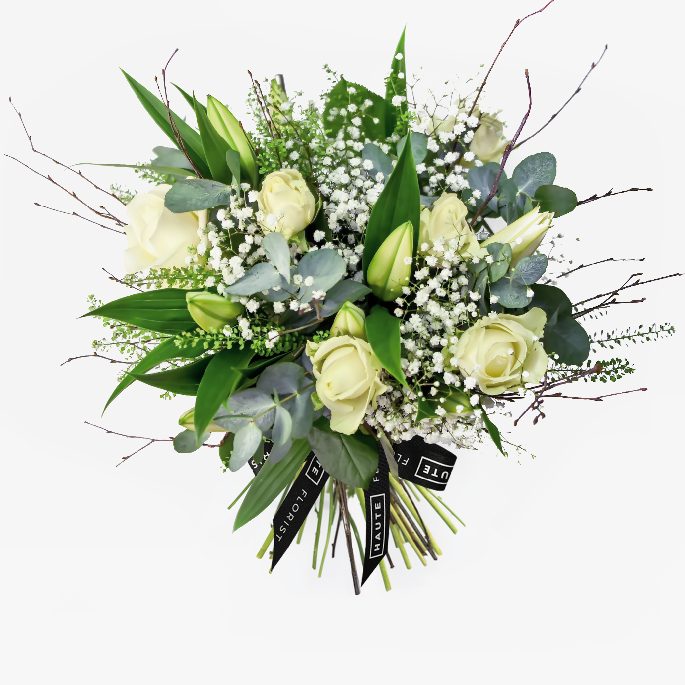  Haute Florist white Avalanche Roses and White Oriental Lilies